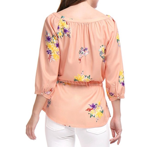 Floral 3/4 Sleeves Drawstring Waist Tunic Top - Picture 3 of 3